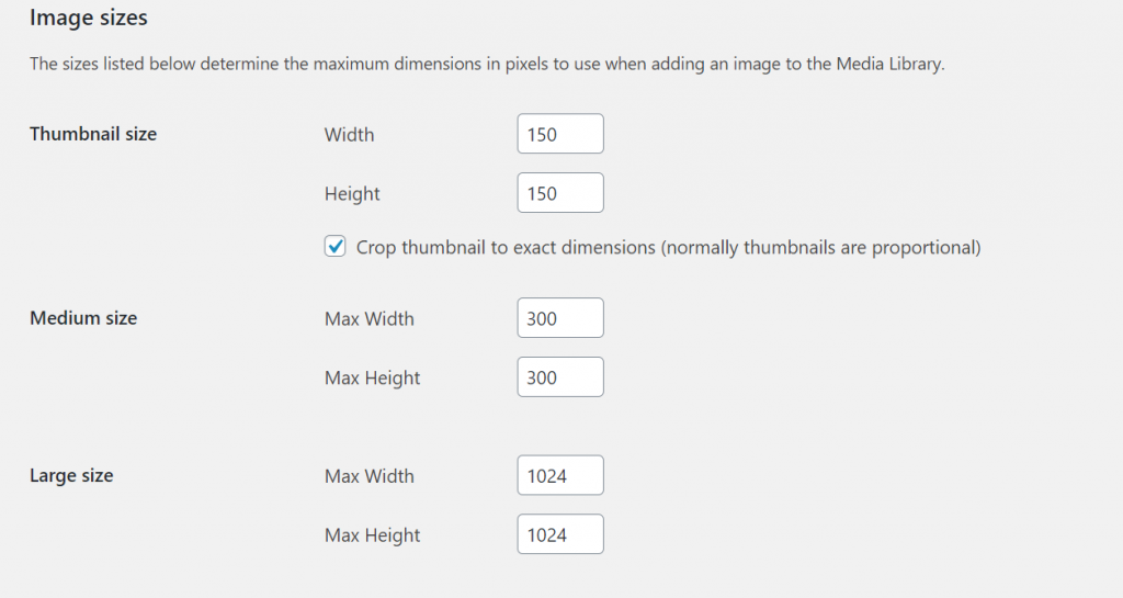 Change image sizes in WordPress Media Settings 