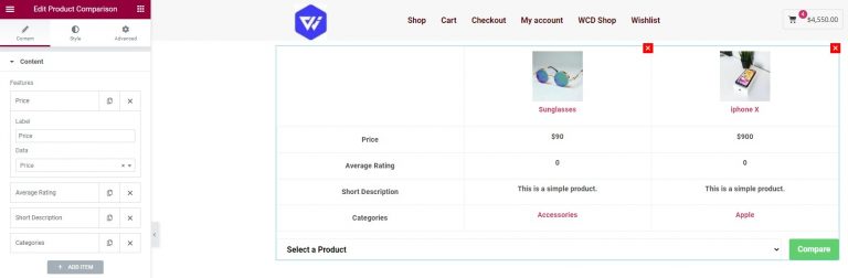 woocommerce product comparison page