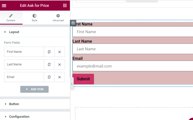 ask for price woocommerce product elementor