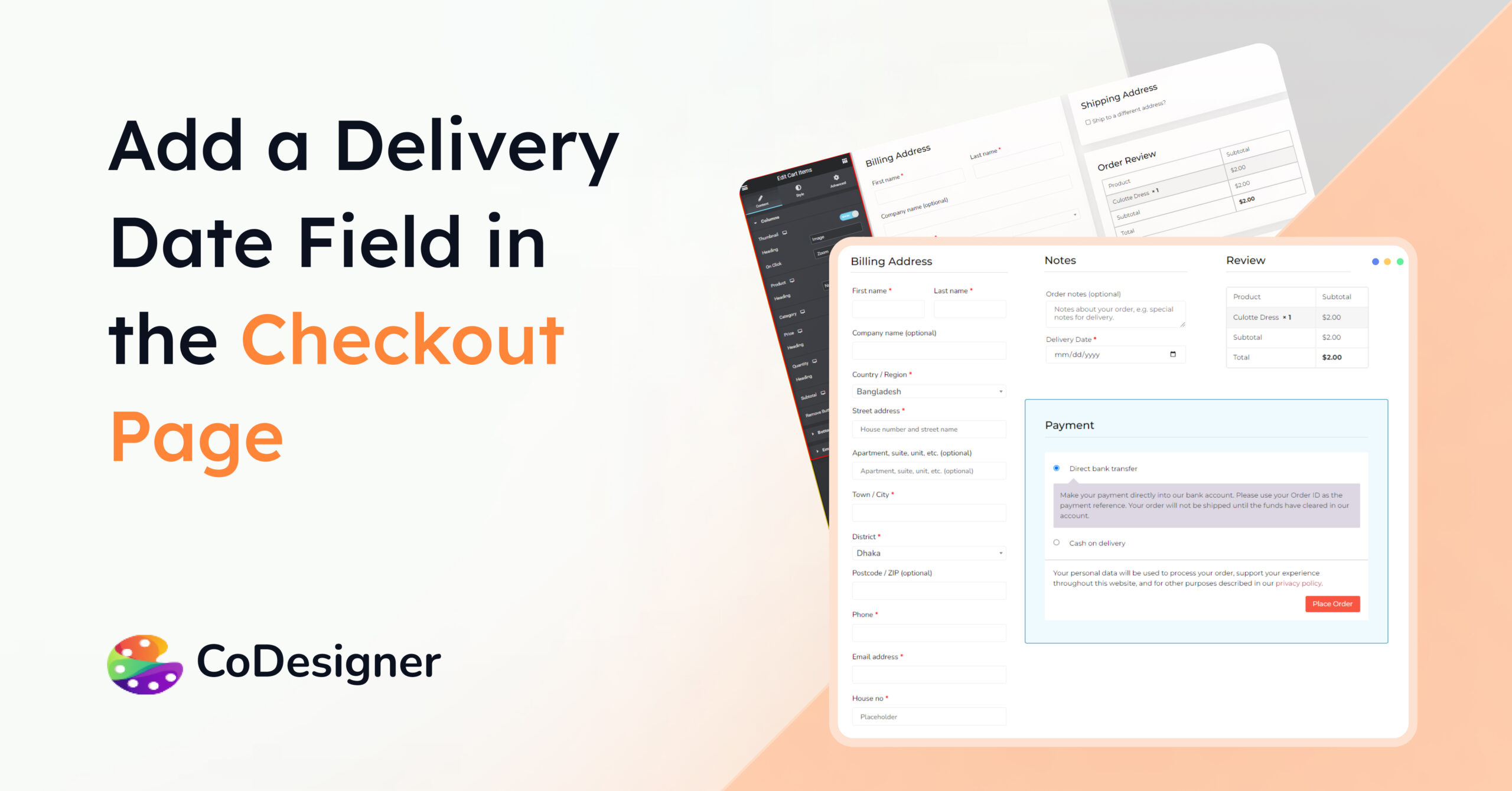 How to add a delivery date field in the Checkout page with CoDesigner