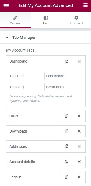 Edit existing tabs