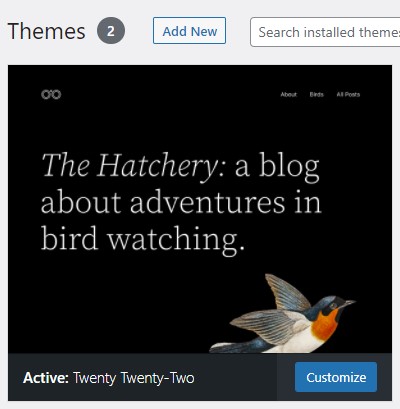 New theme on WordPress 5.9