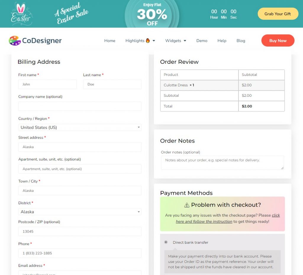WooCommerce checkout page without shipping section