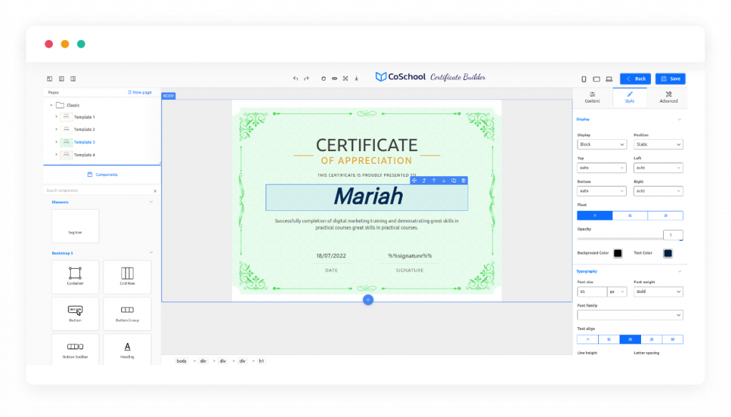 CoSchool Certificate Builder