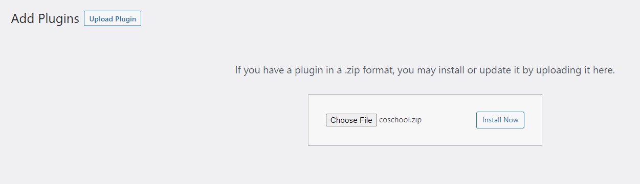 Upload the CoSchool core plugin on your WordPress site