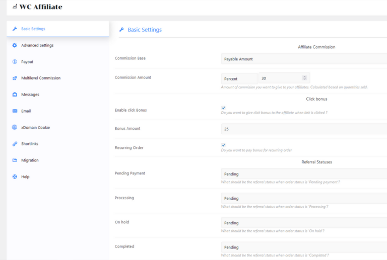 Configure affiliate settings