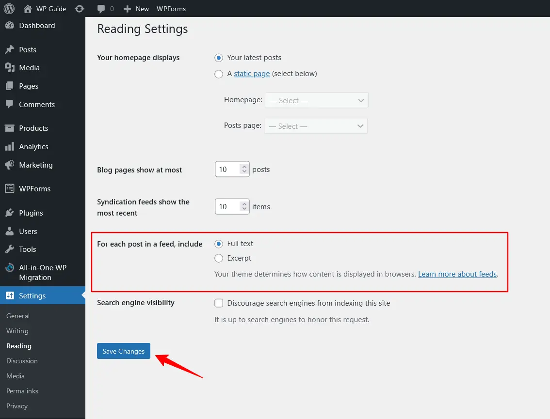 Reading-Settings-WordPress