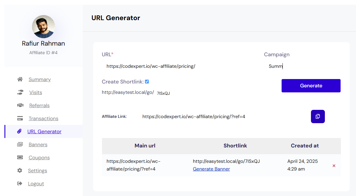 Customer Dashboard URL Generator