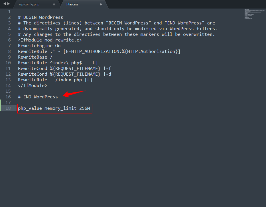 .htaccess code implementation to increase WordPress memeory limit