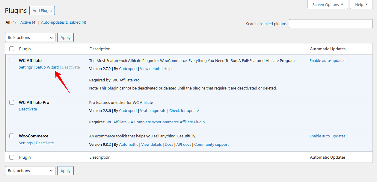 go to setup wizard for setup