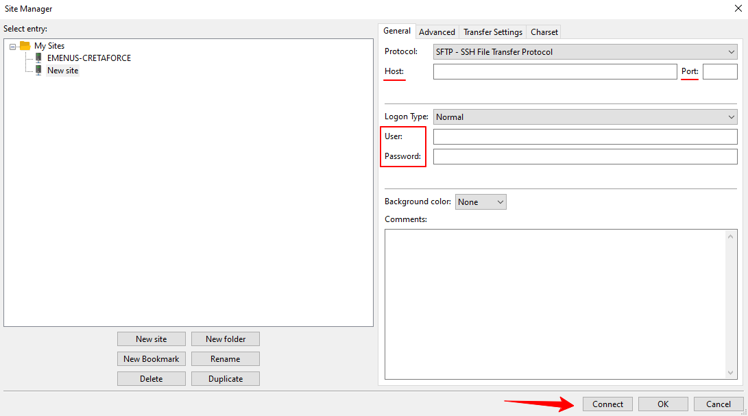 log in dashboard for FileZilla