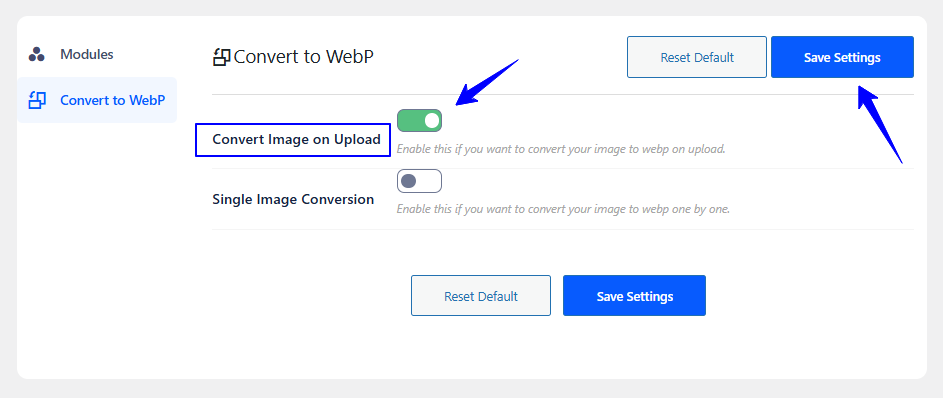 convert images when you upload option