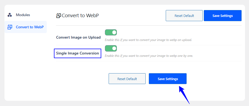 single image conversion settings