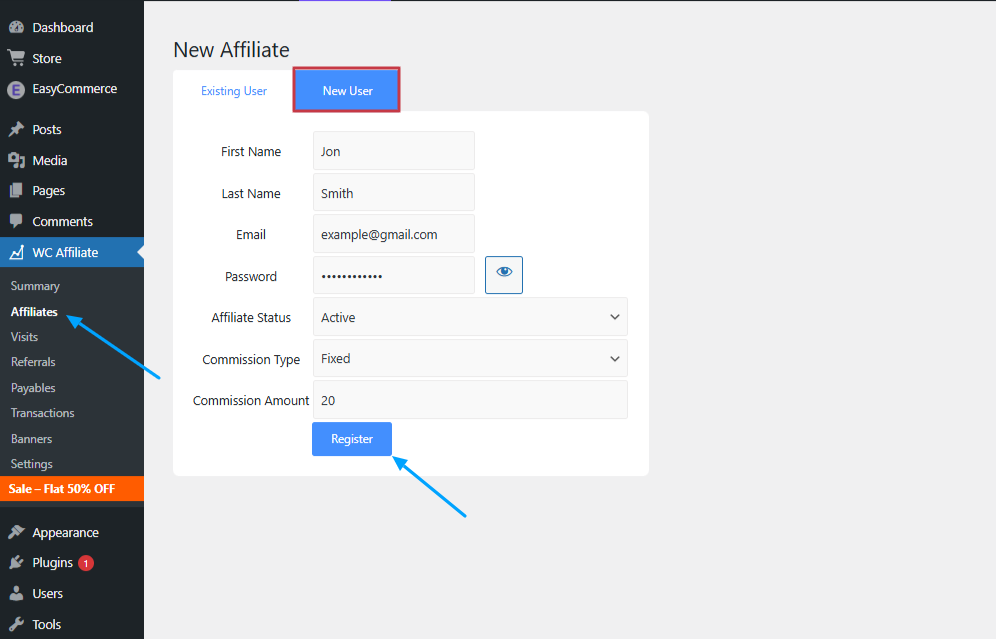 manually register affiliates what is a single-level affiliate program