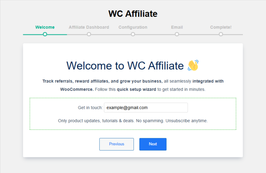 wc affiliate setup wizard
