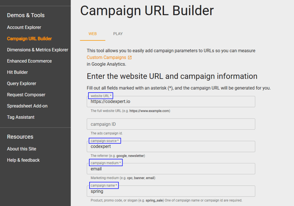 campaign url builder website to generate UTM link.