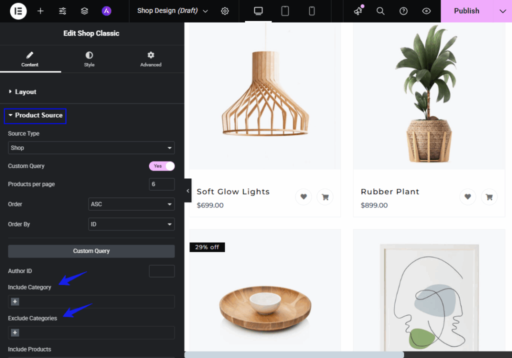 edit woocommerce shop page content section