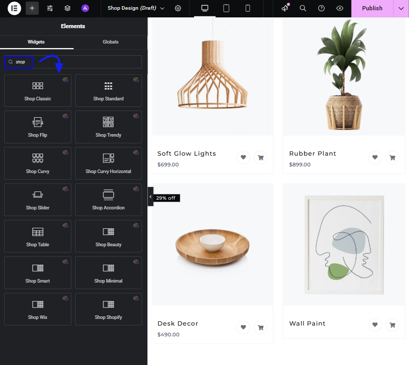 drag widgets to edit woocommerce shop page.